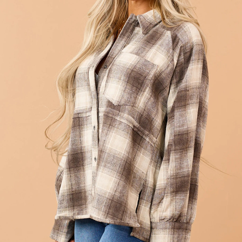 Walnut Brown Plaid Oversized Button Down Flannel Shirt
