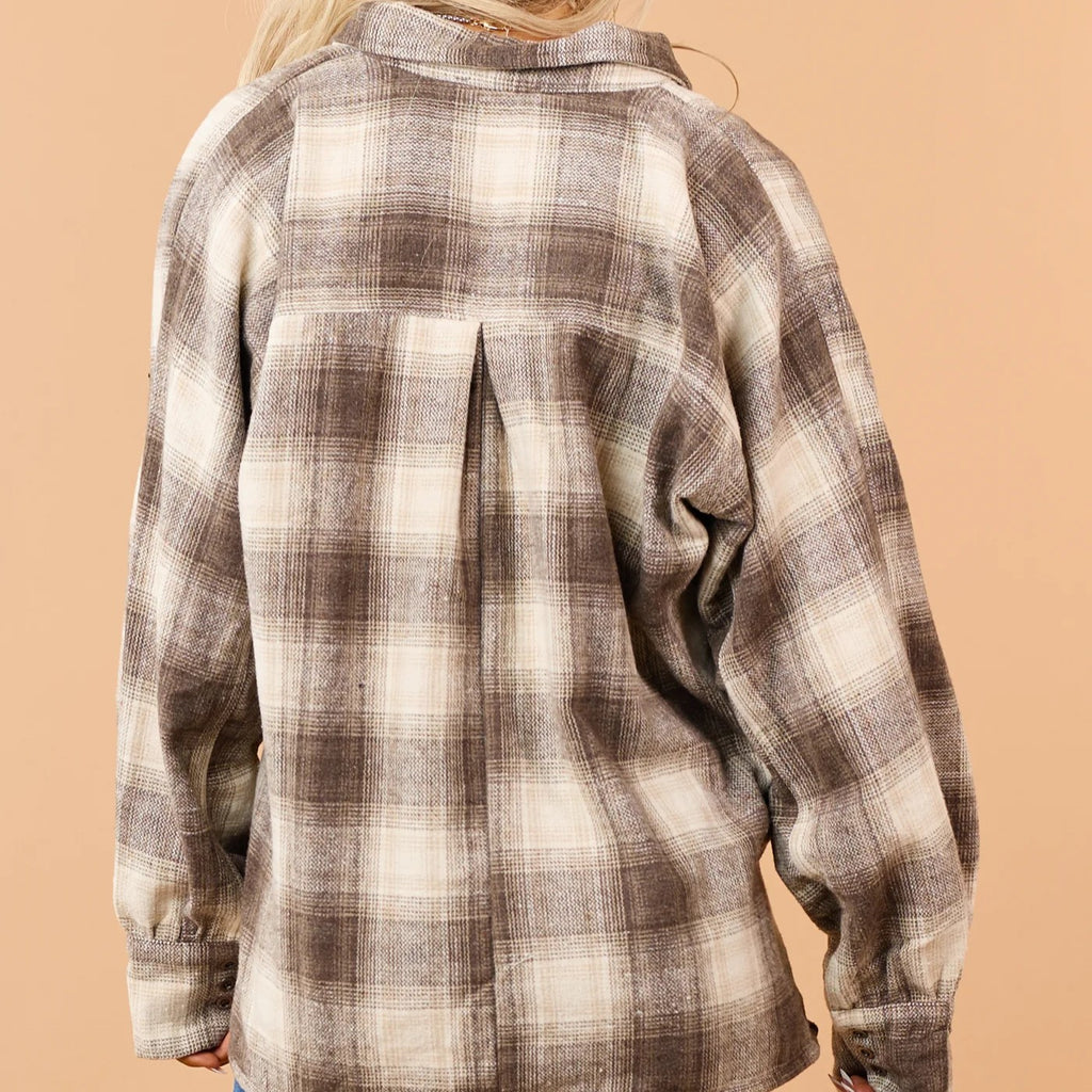 Walnut Brown Plaid Oversized Button Down Flannel Shirt