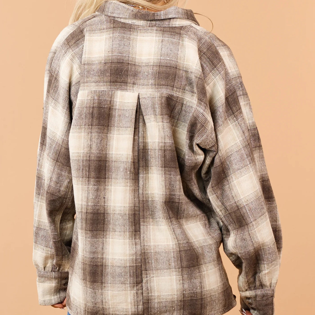 Walnut Brown Plaid Oversized Button Down Flannel Shirt