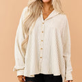 Cream Striped Button Up Long Sleeve Relaxed Shirt