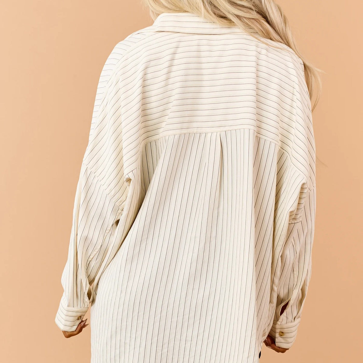 Cream Striped Button Up Long Sleeve Relaxed Shirt