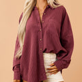 Maroon Striped Button Up Long Sleeve Relaxed Shirt