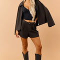 Rustic Black Pleated Soft Knit High Waisted Shorts